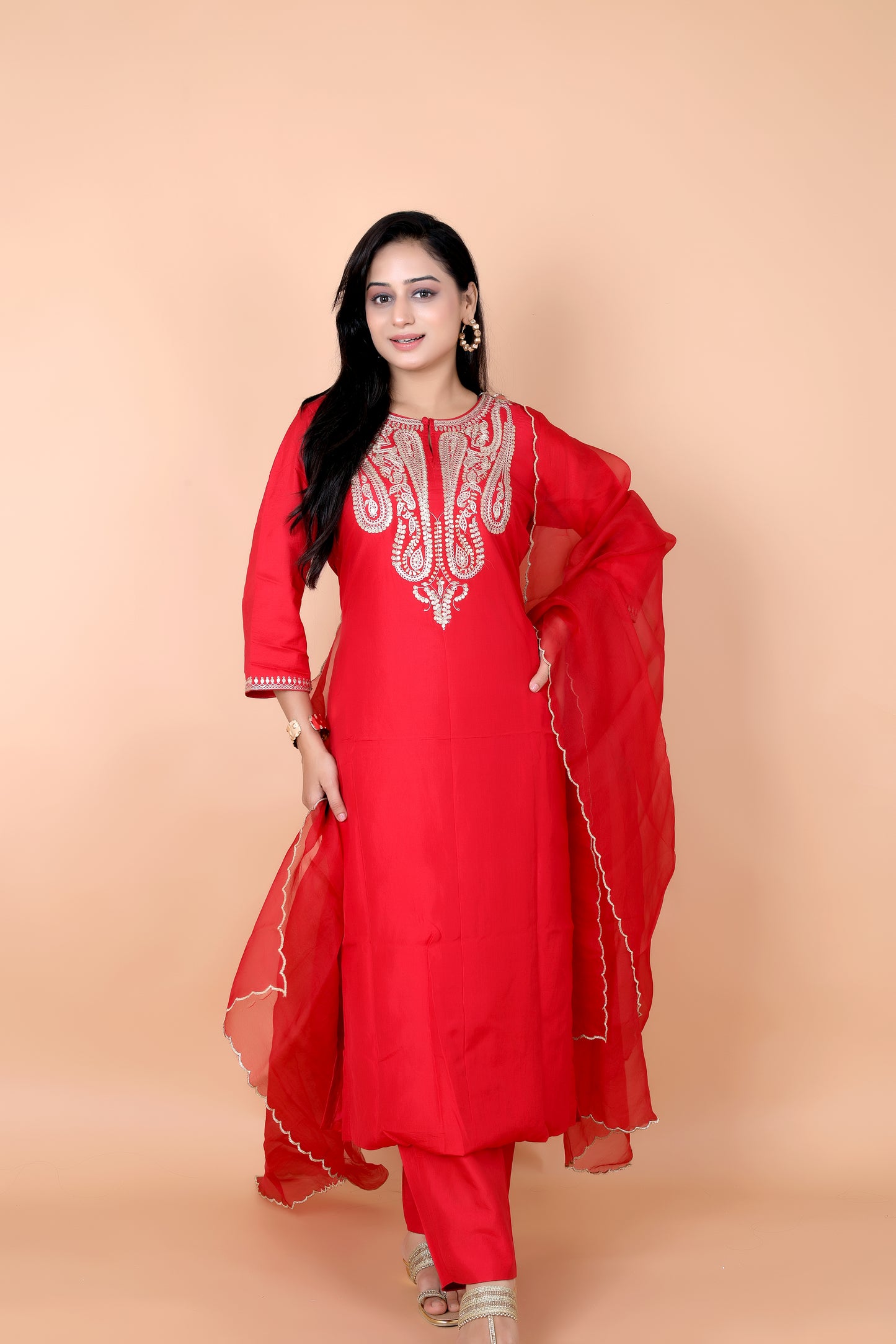 HAND MARODI- Red silk suit set