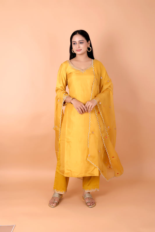 HAND MARODI - Traditional mustard silk suit set