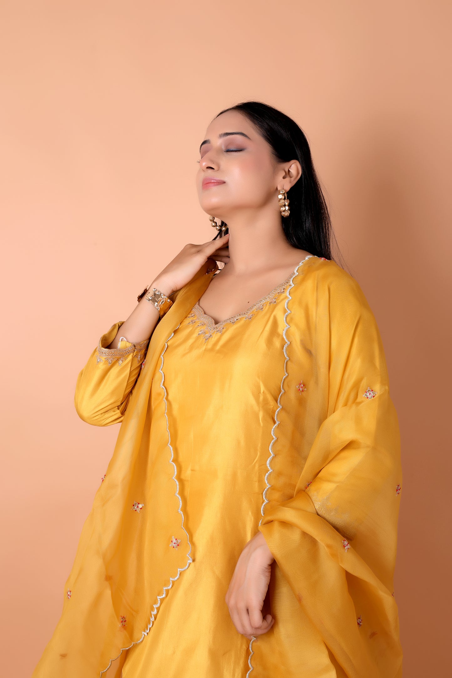 HAND MARODI - Traditional mustard silk suit set