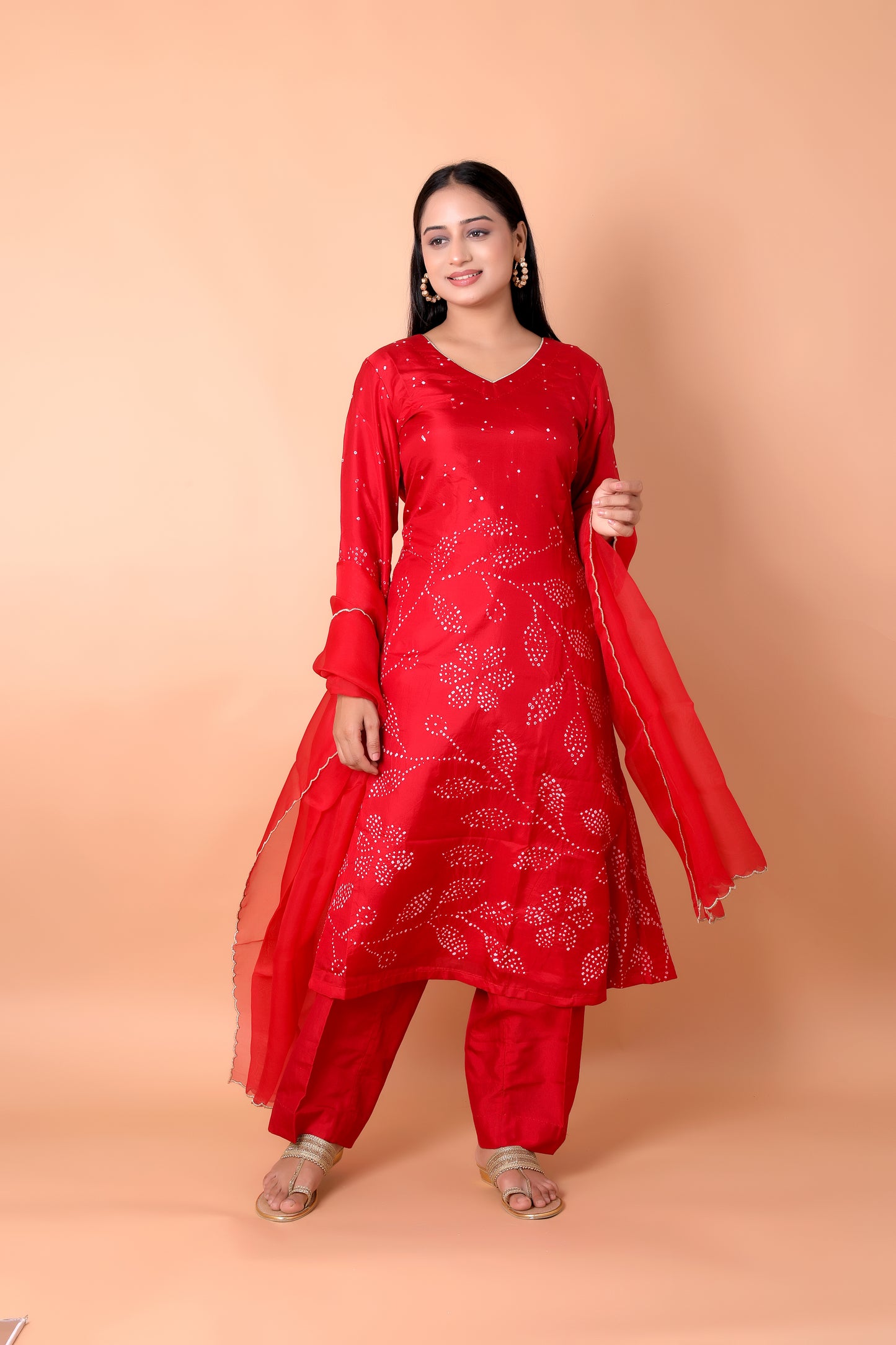 BANDHANI- Red Floral suit set