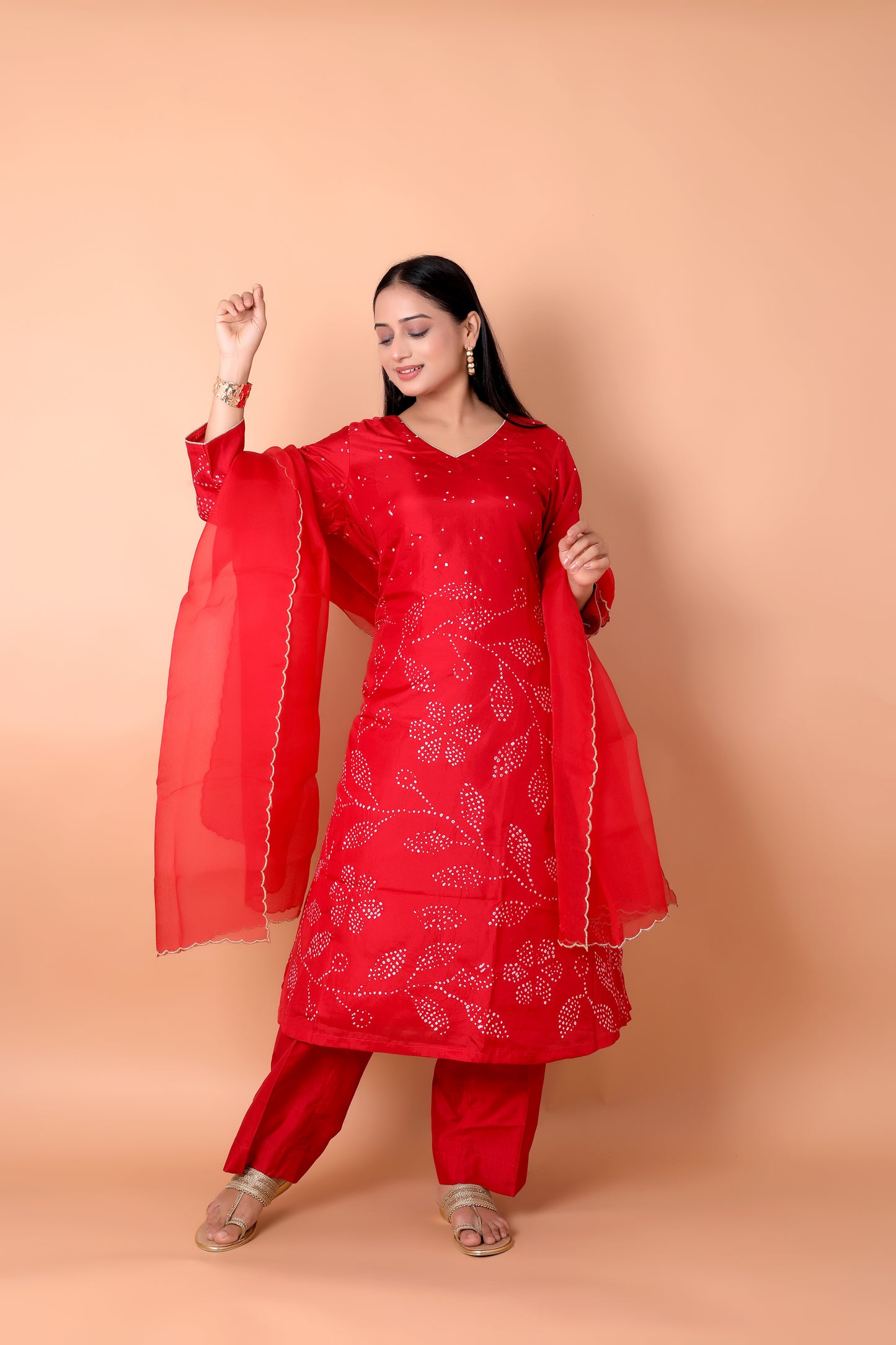 BANDHANI- Red Floral suit set