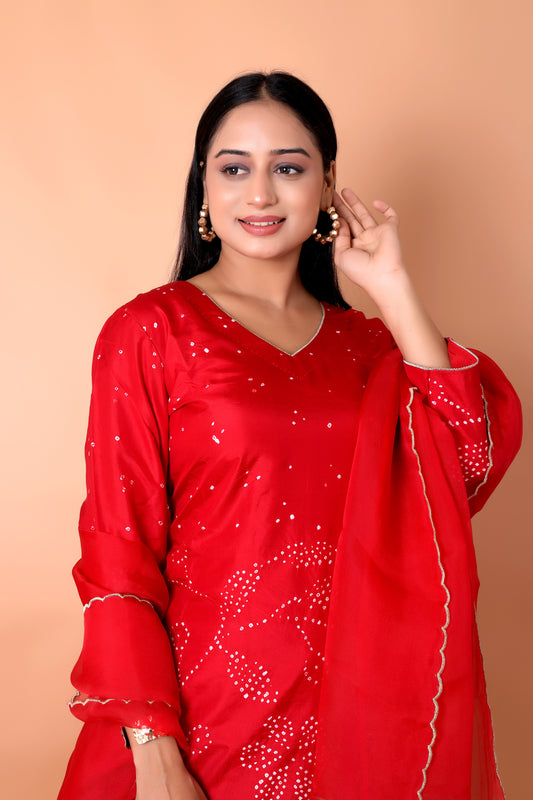 BANDHANI- Red Floral suit set