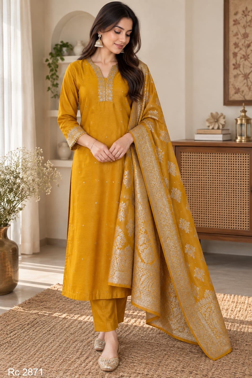 Premium Chanderi Silk Embroidered Suit Set with Banarasi Woven Dupatta