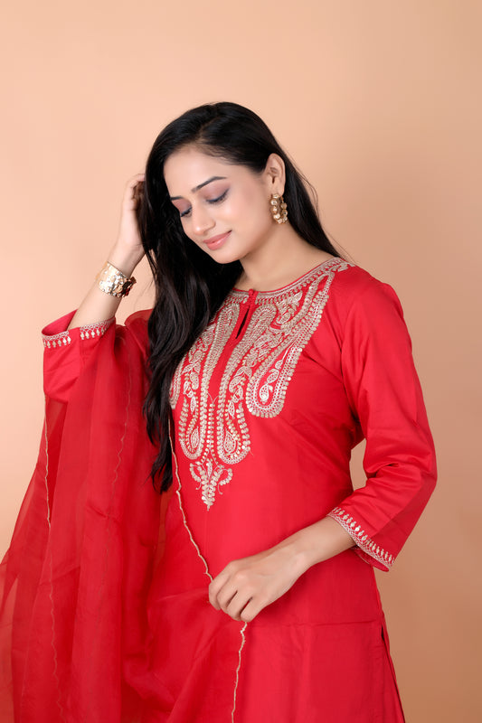 HAND MARODI- Red silk suit set