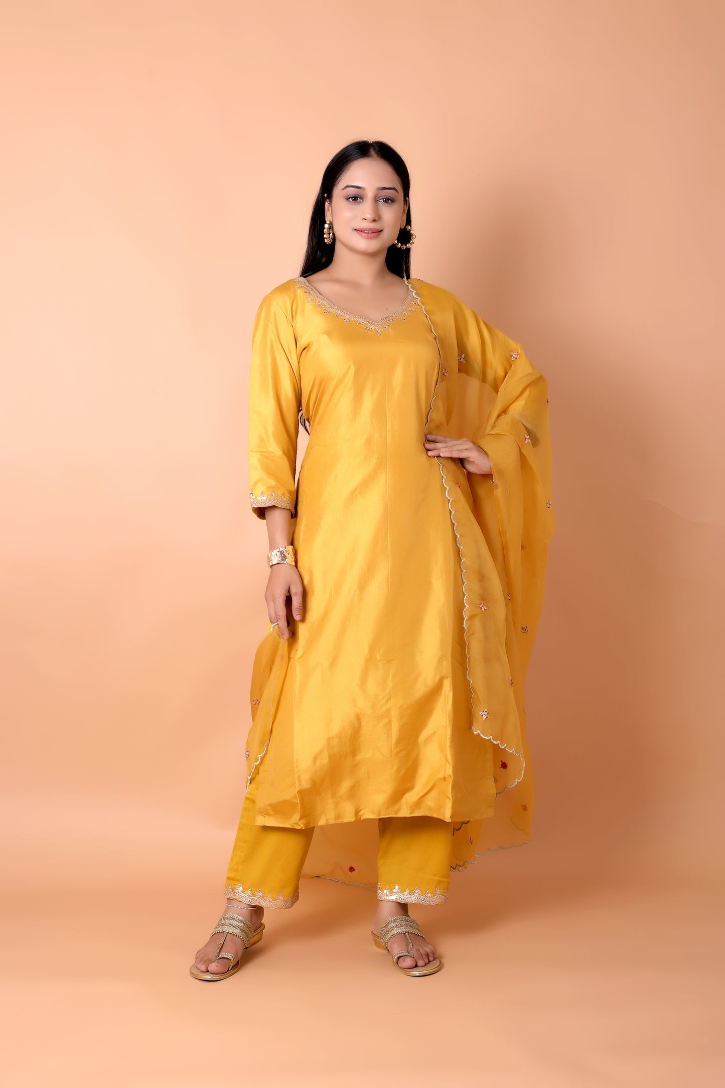 HAND MARODI - Traditional mustard silk suit set