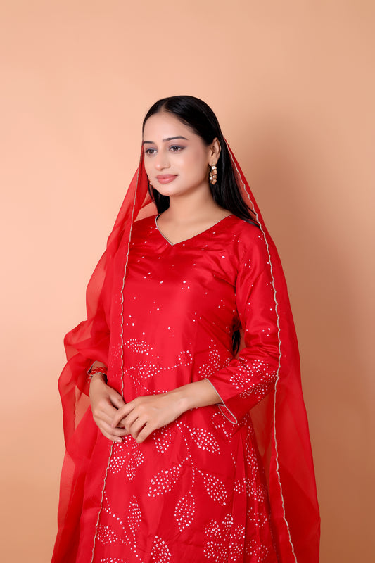 BANDHANI- Red Floral suit set