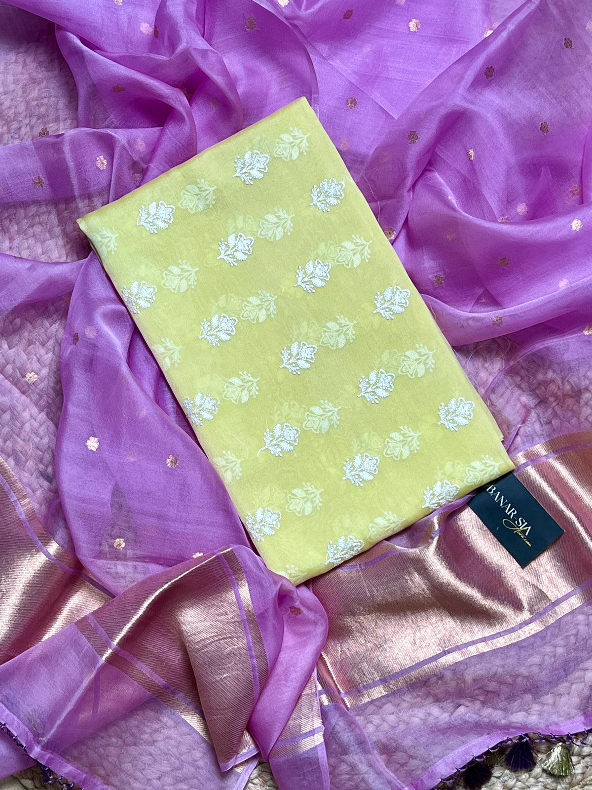 Pure Organza Silk Chikankari Kurta Set with Kora Silk Kadhwa Dupatta