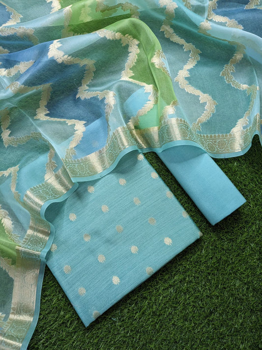 Pure Munga Silk Kadwa Butti Suit with Handwoven Zari Kora Silk Dupatta