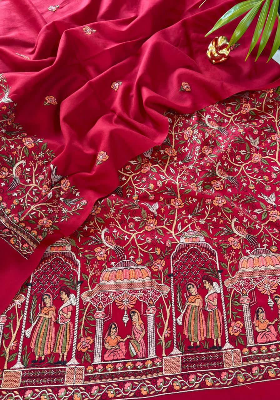Kashmiri Pure Pashmina Embroidered Ensemble