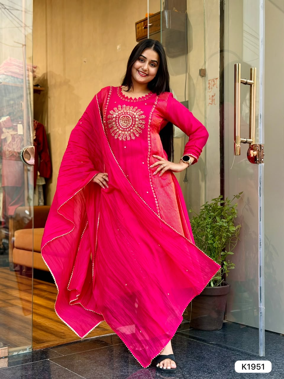 Premium Pure Banarasi Mal Chanderi A-Line Suit set