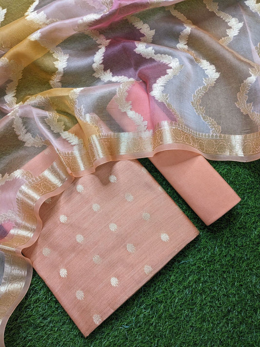 Pure Munga Silk Kadwa Butti Suit with Handwoven Zari Kora Silk Dupatta
