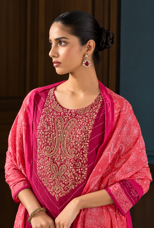 Premium Embroidered Muslin Silk Suit