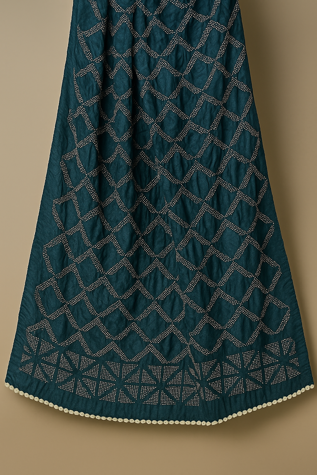 Pure Gajji Silk Bandhani Dupatta – Handcrafted Zig Zag Design