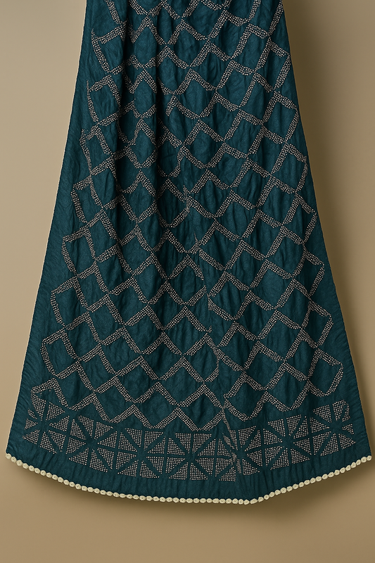 Pure Gajji Silk Bandhani Dupatta – Handcrafted Zig Zag Design
