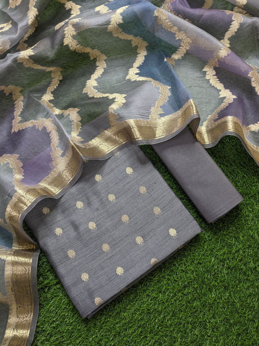 Pure Munga Silk Kadwa Butti Suit with Handwoven Zari Kora Silk Dupatta