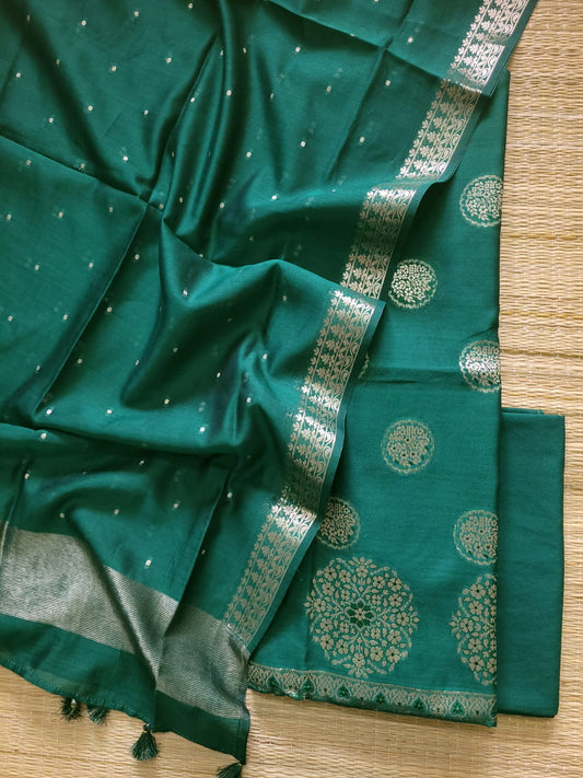Banarasi Pure Chanderi Silk Alfi Zari Woven Suit Set