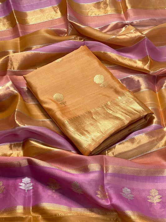 Pure Chiniya Silk Suit Set with Kora Tissue Rangkaat Kadhua Weave