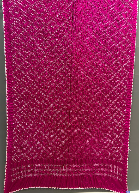 Pure Gajji Silk Hot Pink Bandhani Dupatta – Handcrafted Elegance