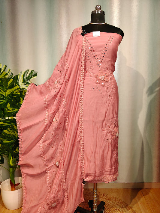 Pure Mal Chanderi Handcrafted Suit Set