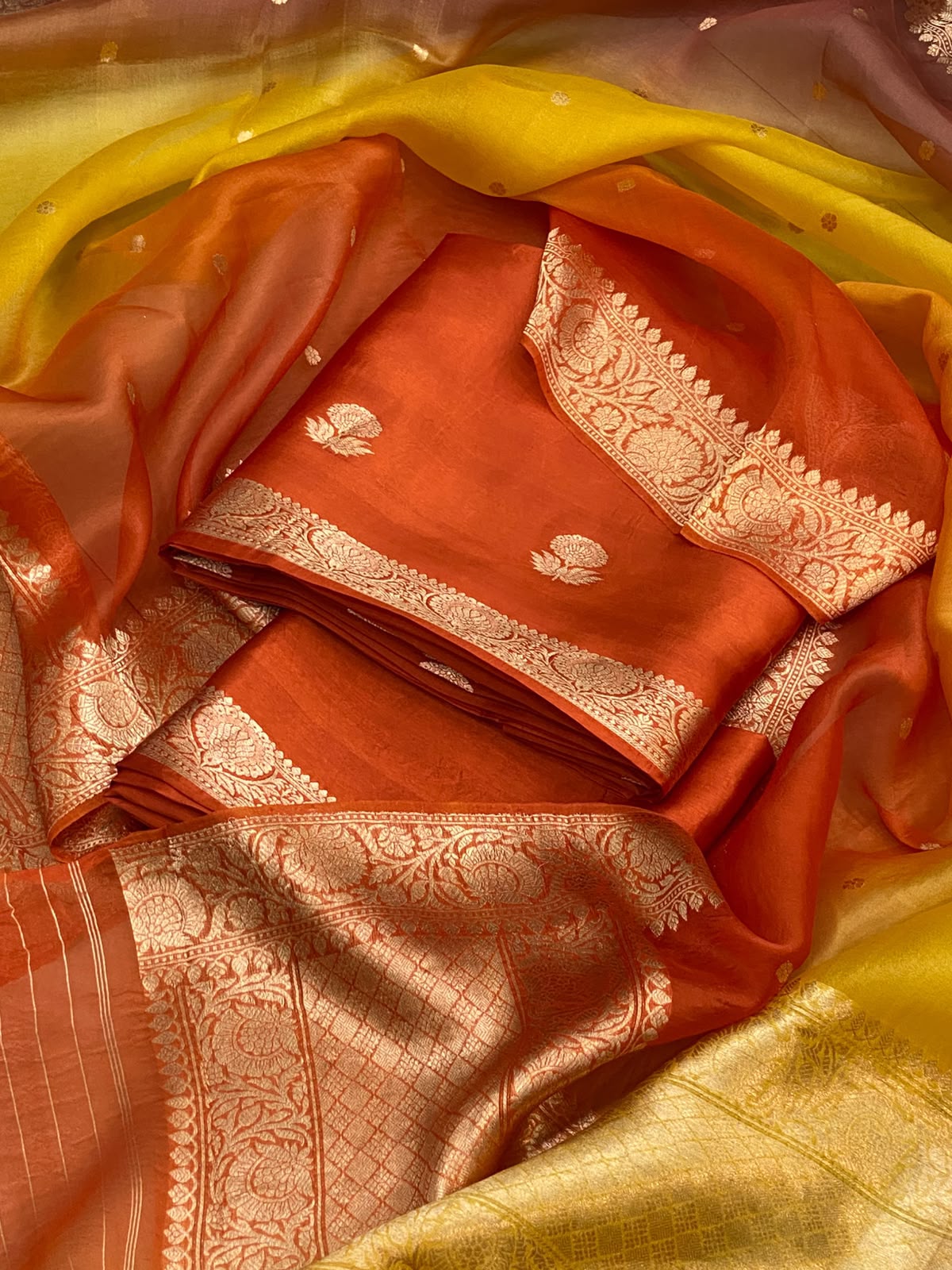 Pure Satin Dupion Banarasi Silk Suit Set