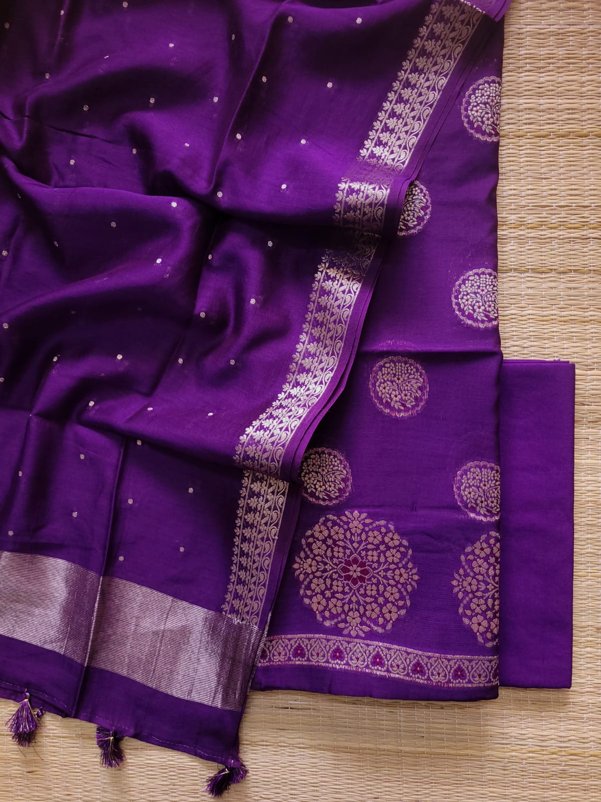 Banarasi Pure Chanderi Silk Alfi Zari Woven Suit Set