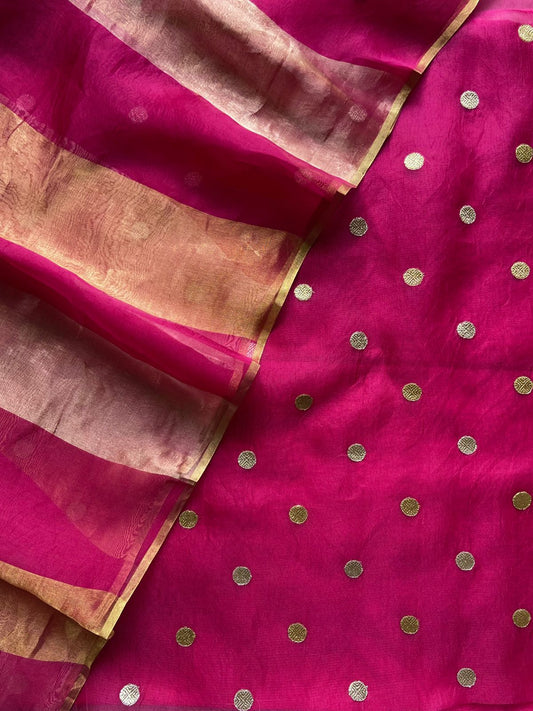 Pure Silk Organza Suit with Embroidery Butti & Tissue Gold-Silver Dupatta