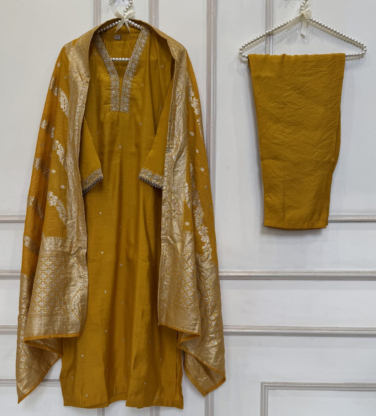Premium Chanderi Silk Embroidered Suit Set with Banarasi Woven Dupatta
