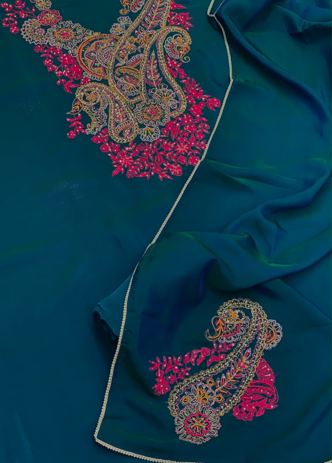 Premium Two-Tone Mysore Silk Suit Set with Resham Embroidery & Satin Dupatta