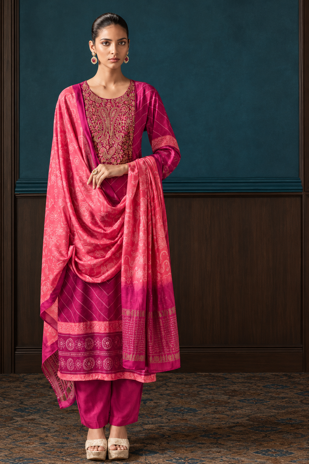 Premium Embroidered Muslin Silk Suit